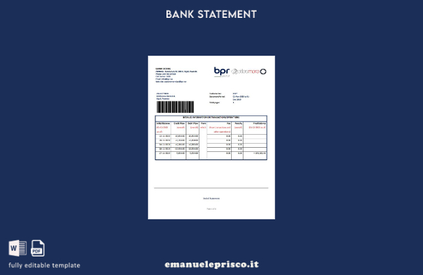 modello word di estratto conto bancario Ruanda BPR in stile verificato